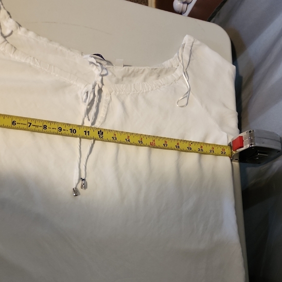 Indigo White Bell Sleeve Tunic with Tie Front - Picture 6 of 8